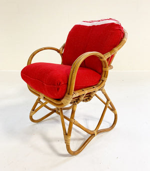 Rattan Chair in the Style of Franco Albini Restored with Isabel Marant Silk Wool Cushions
