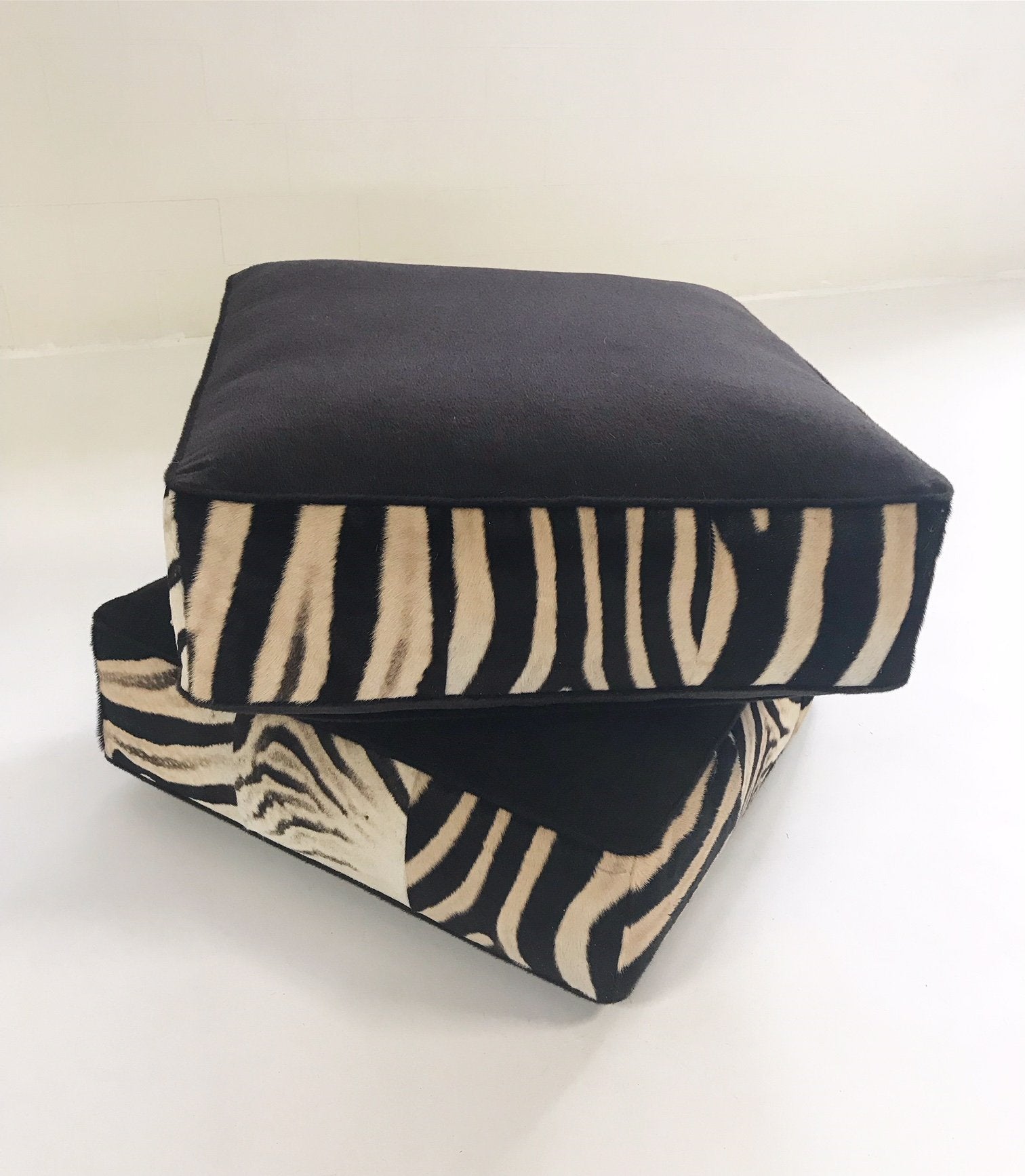 Extra Large Floor Pillow in Loro Piana Alpaca and Virgin Wool and Zebra Hide