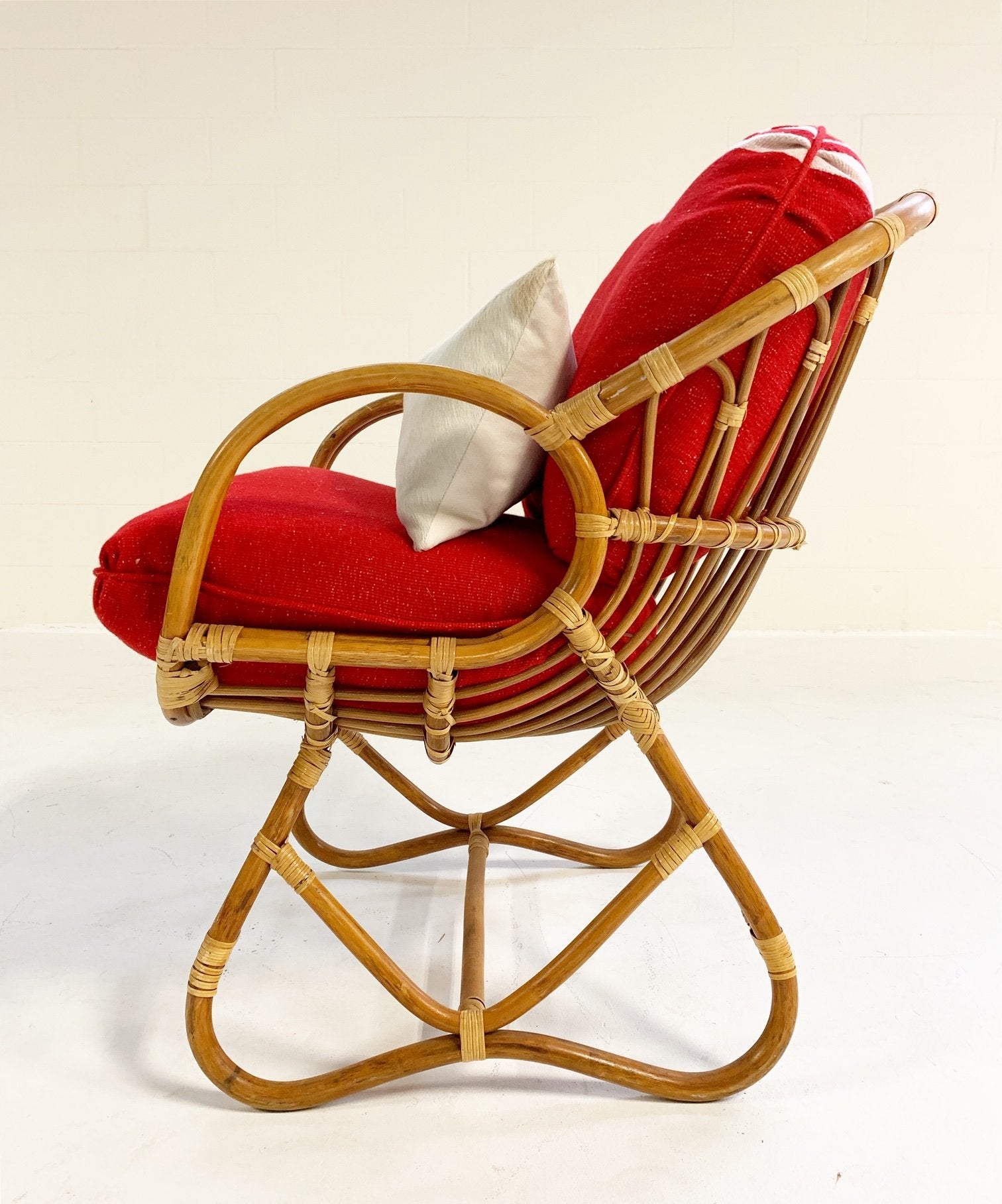Rattan Chair in the Style of Franco Albini Restored with Isabel Marant Silk Wool Cushions