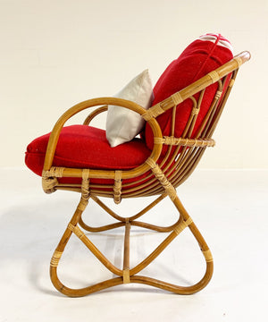 Rattan Chair in the Style of Franco Albini Restored with Isabel Marant Silk Wool Cushions