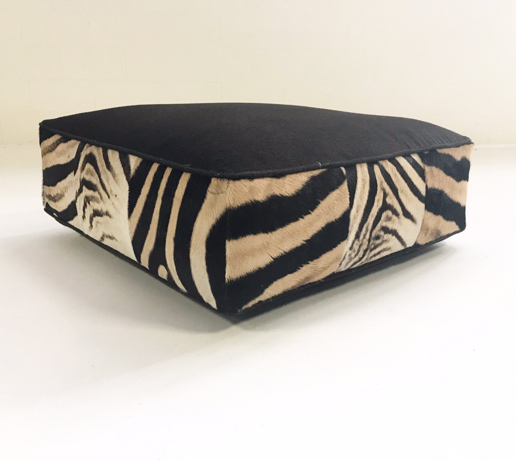 Extra Large Floor Pillow in Loro Piana Alpaca and Virgin Wool and Zebra Hide