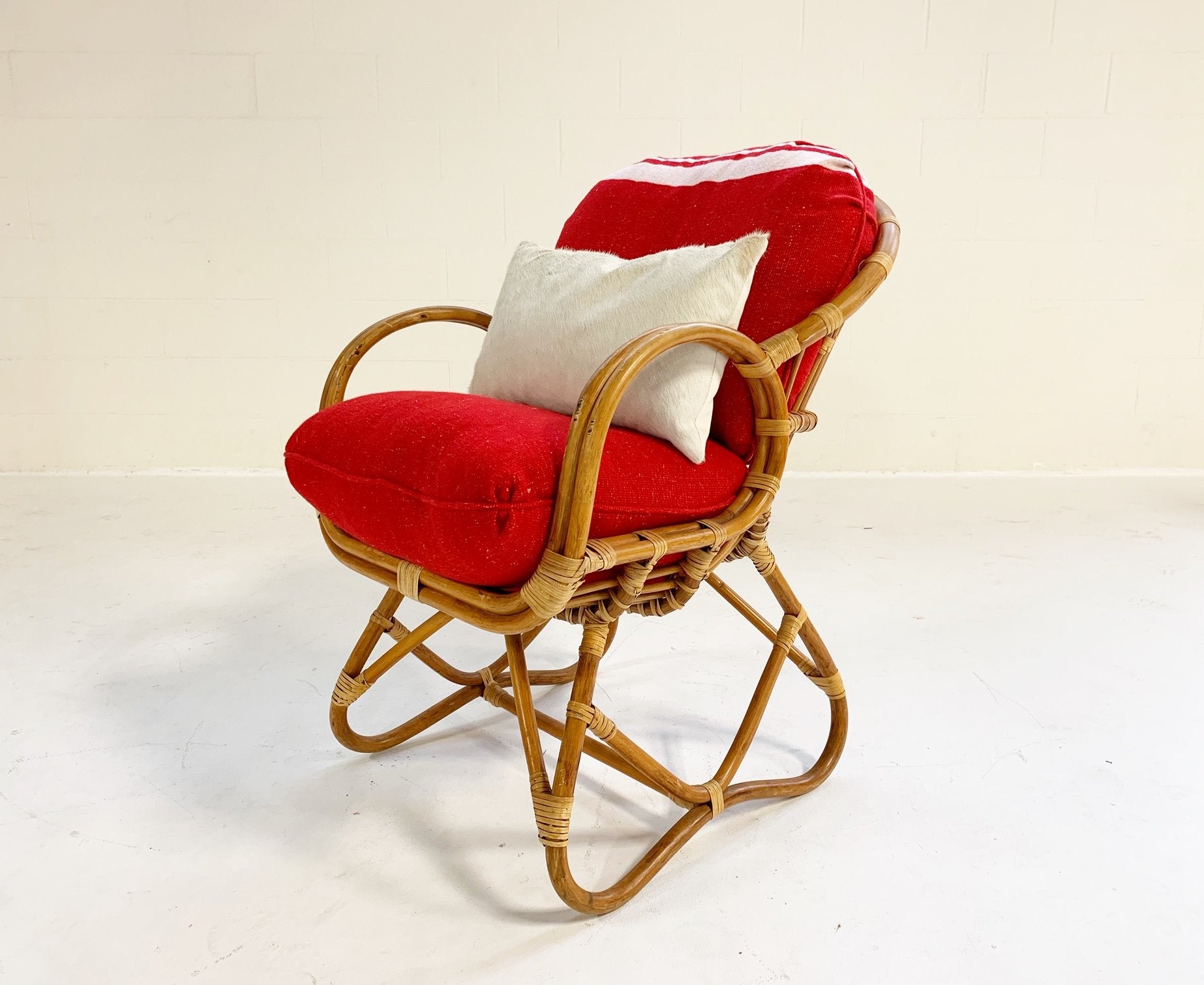 Rattan Chair in the Style of Franco Albini Restored with Isabel Marant Silk Wool Cushions