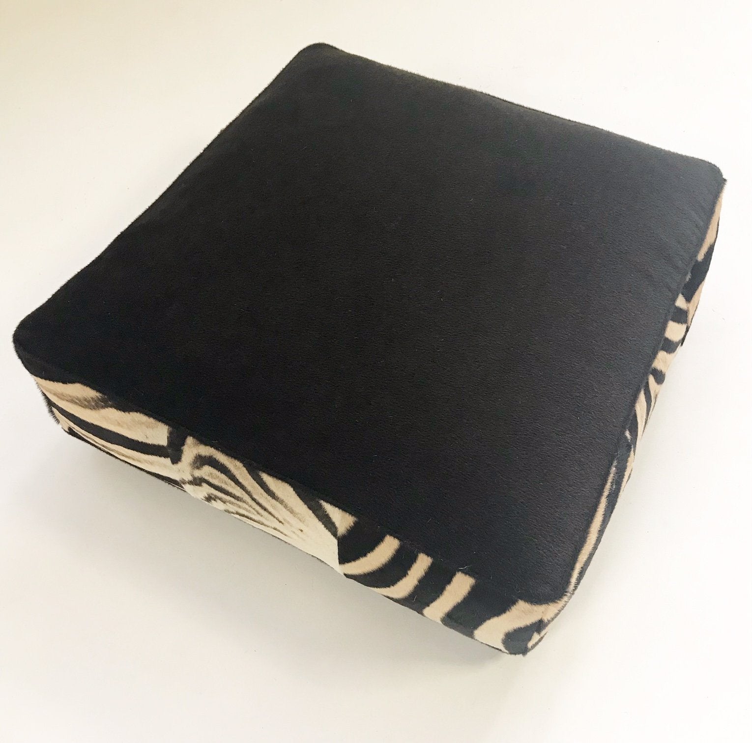 Extra Large Floor Pillow in Loro Piana Alpaca and Virgin Wool and Zebra Hide
