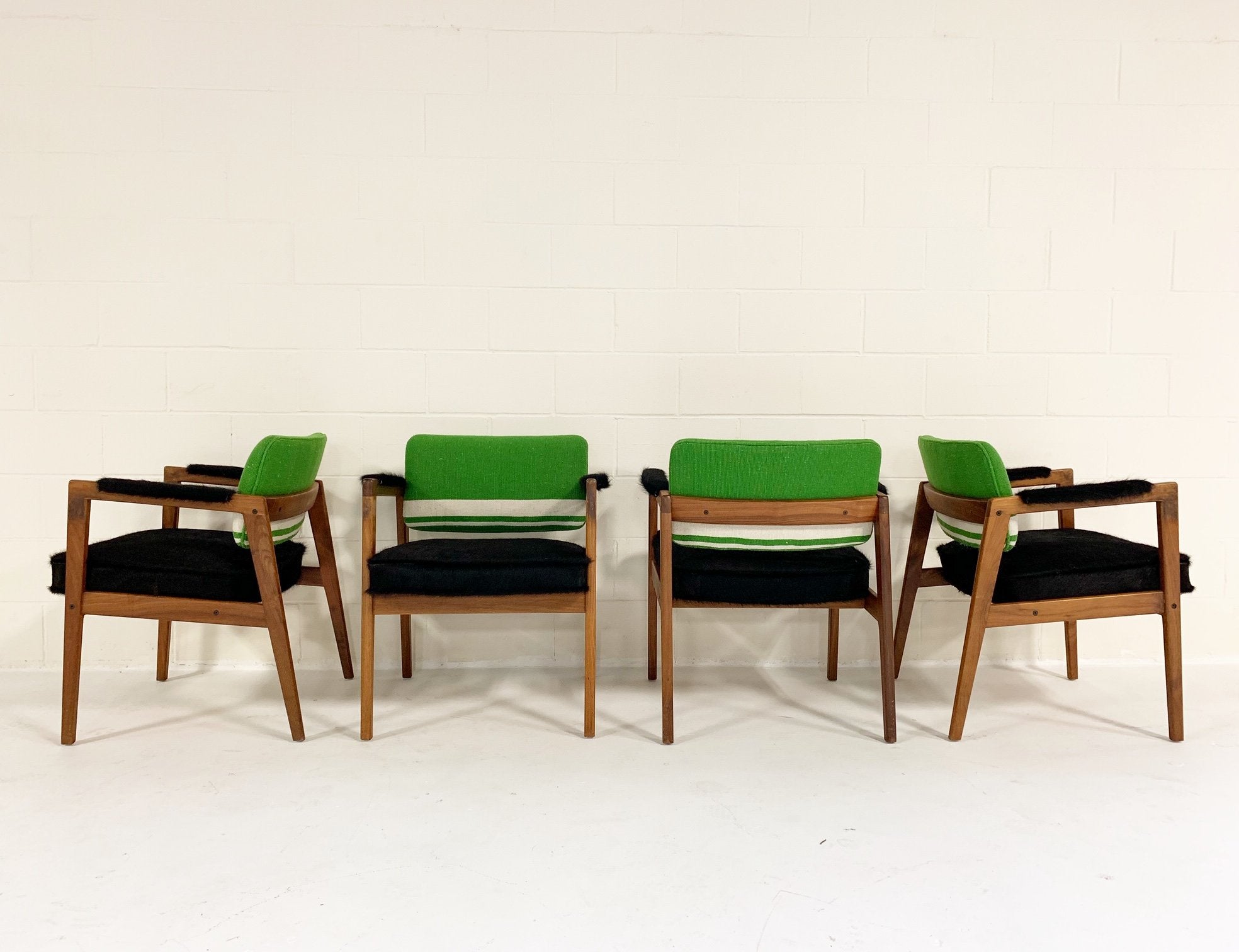 Set of 4 Midcentury Swedish Chairs in Brazilian Cowhide and Isabel Marant Silk Wool