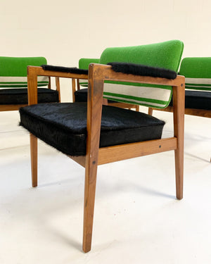 Set of 4 Midcentury Swedish Chairs in Brazilian Cowhide and Isabel Marant Silk Wool