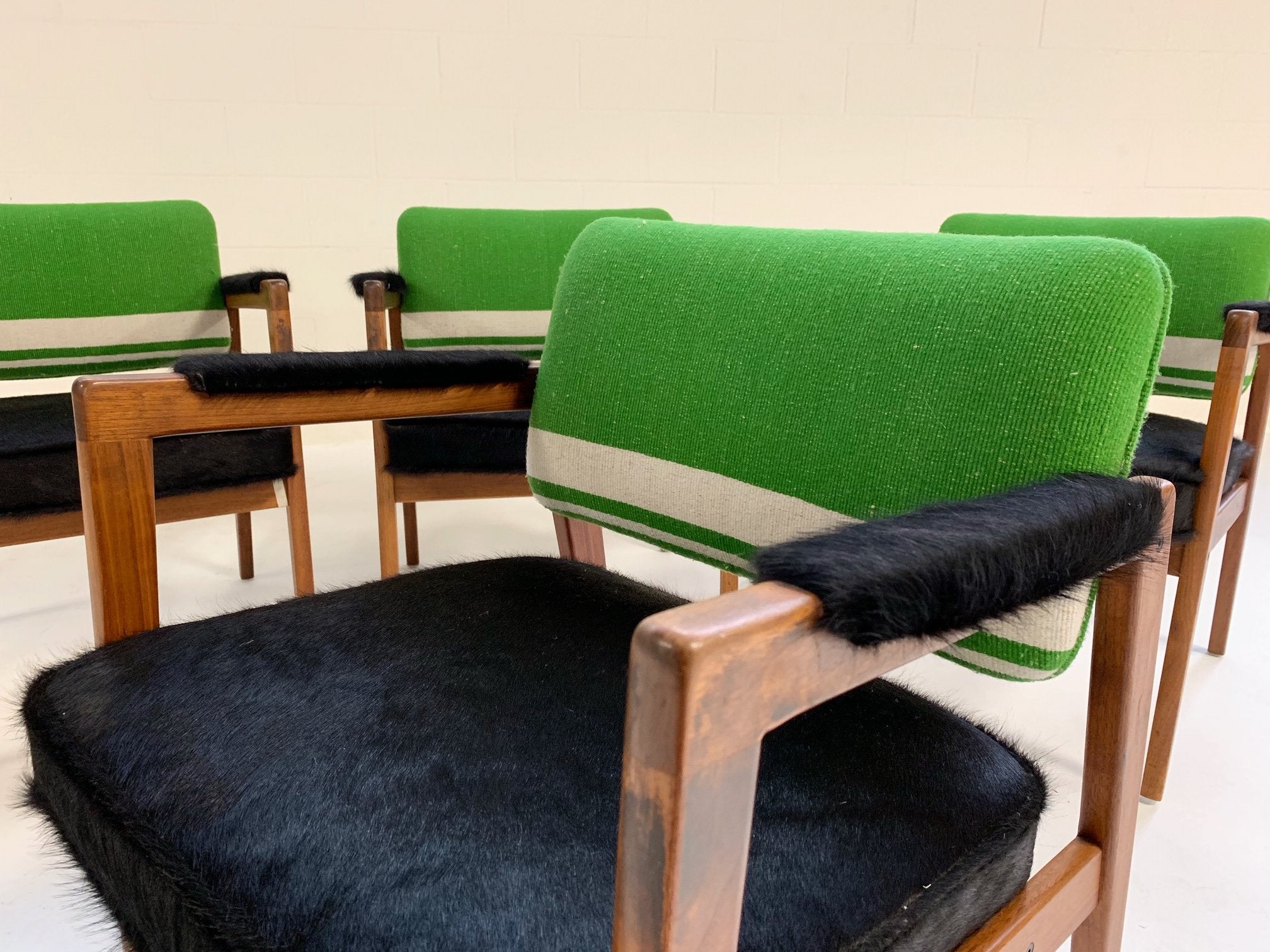 Set of 4 Midcentury Swedish Chairs in Brazilian Cowhide and Isabel Marant Silk Wool
