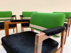 Set of 4 Midcentury Swedish Chairs in Brazilian Cowhide and Isabel Marant Silk Wool