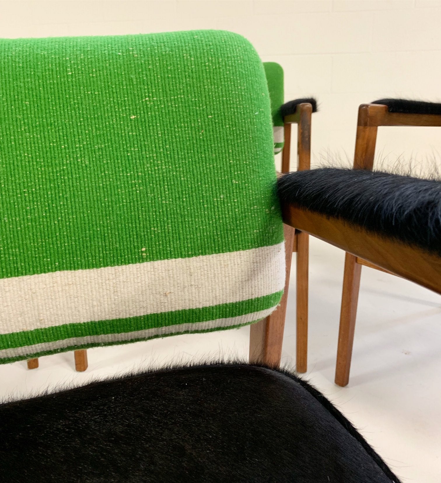 Set of 4 Midcentury Swedish Chairs in Brazilian Cowhide and Isabel Marant Silk Wool