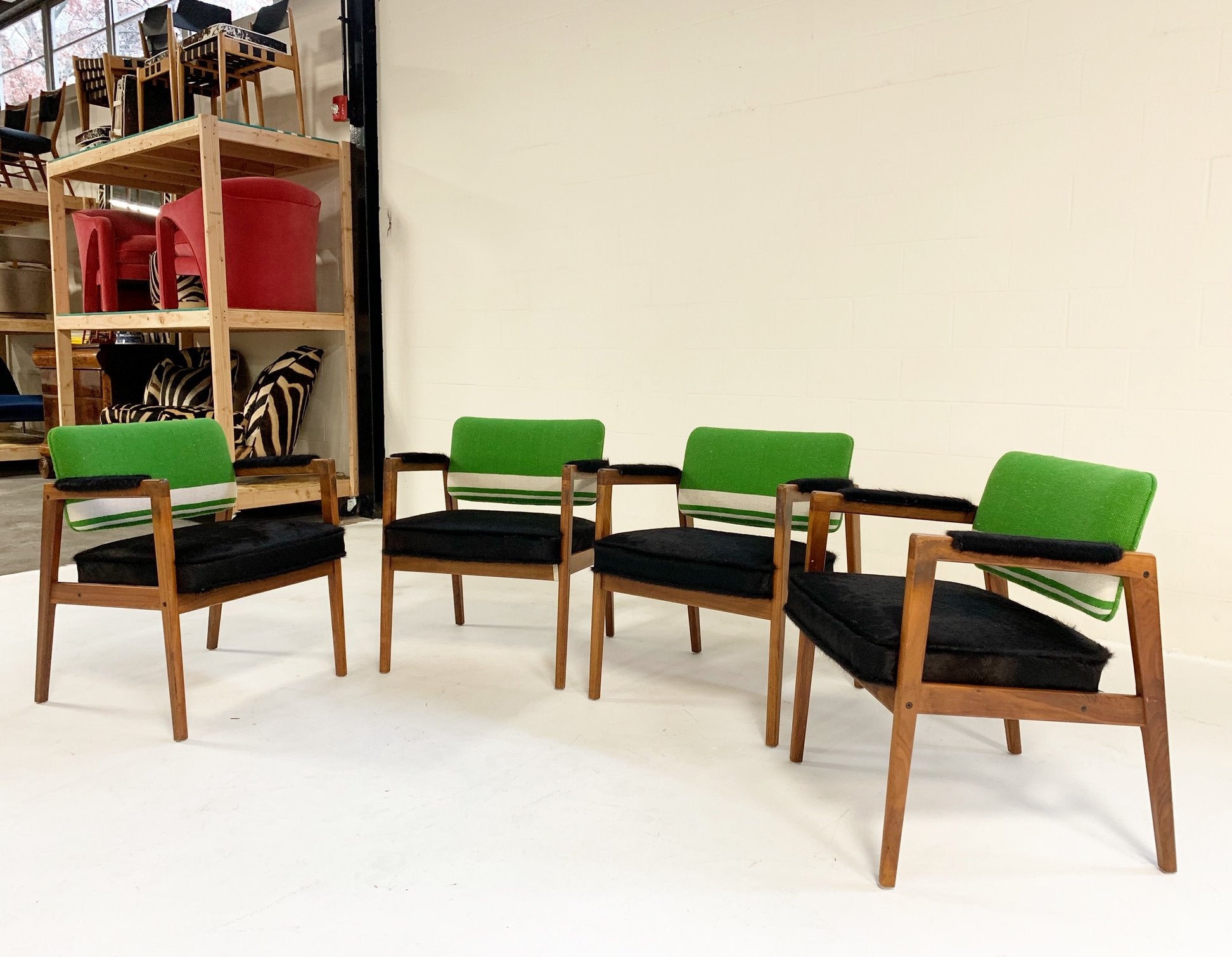 Set of 4 Midcentury Swedish Chairs in Brazilian Cowhide and Isabel Marant Silk Wool