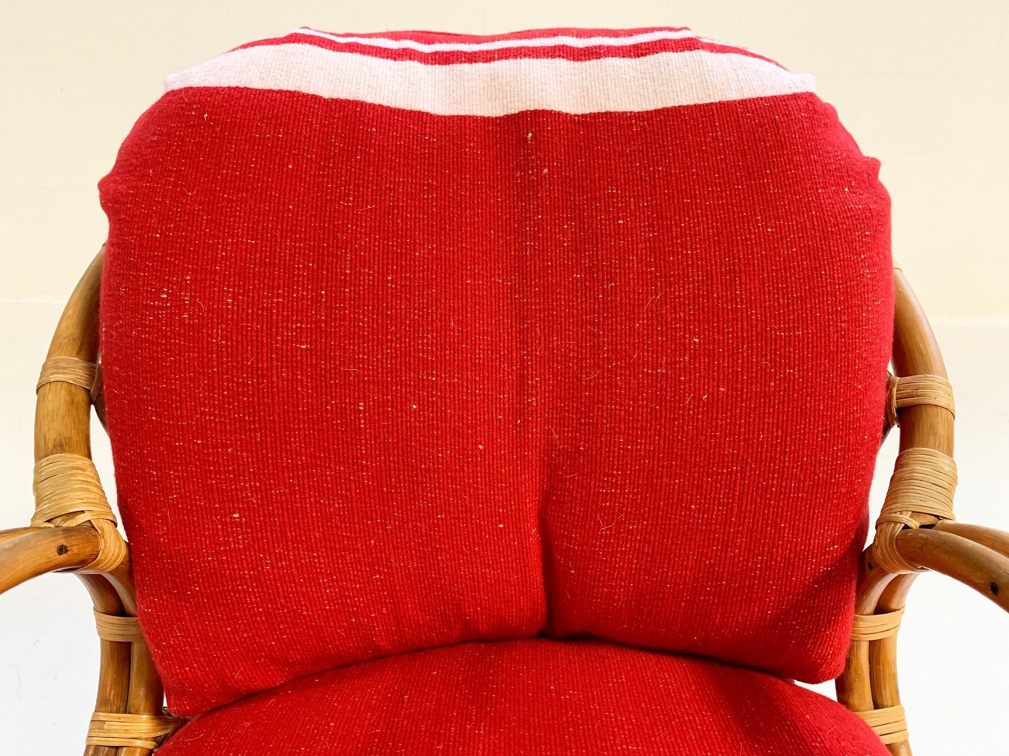 Rattan Chair in the Style of Franco Albini Restored with Isabel Marant Silk Wool Cushions