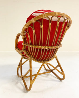 Rattan Chair in the Style of Franco Albini Restored with Isabel Marant Silk Wool Cushions