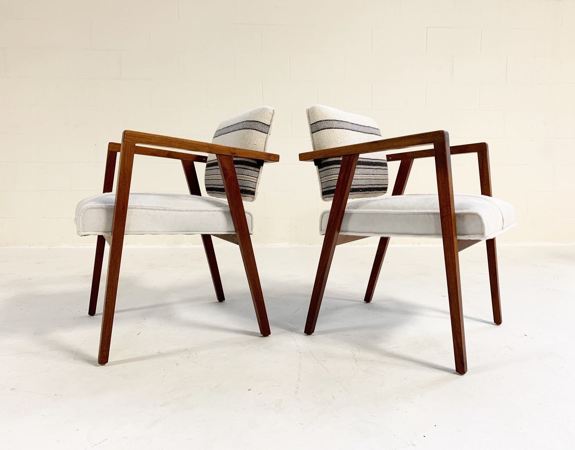 Franco Albini for Knoll Model 48 Chairs in Ivory Calfskin and Isabel Marant Ivory Silk Wool