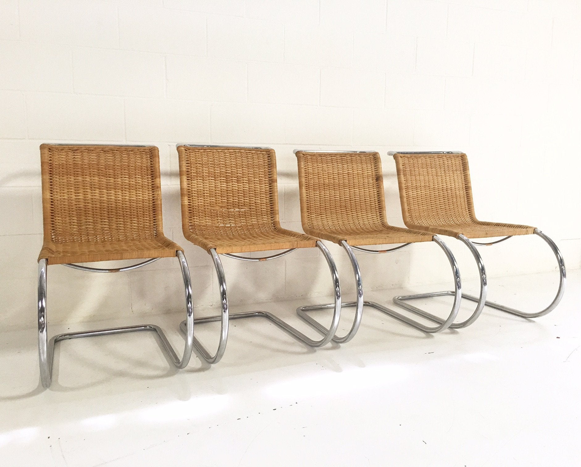 Set of Four MR 10 Side Chairs by Ludwig Mies van der Rohe for Knoll with Zebra Hide Pillows