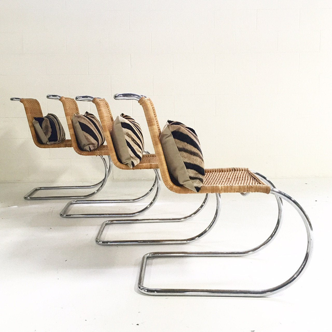 Set of Four MR 10 Side Chairs by Ludwig Mies van der Rohe for Knoll with Zebra Hide Pillows