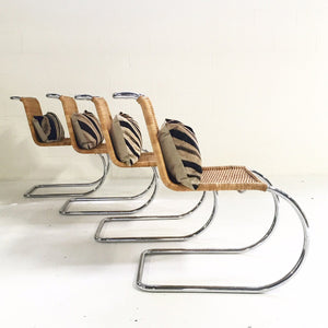 Set of Four MR 10 Side Chairs by Ludwig Mies van der Rohe for Knoll with Zebra Hide Pillows