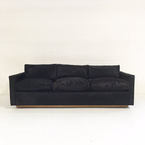Pair of Mid-Century Sofa and Chair in Natural Black Cowhide