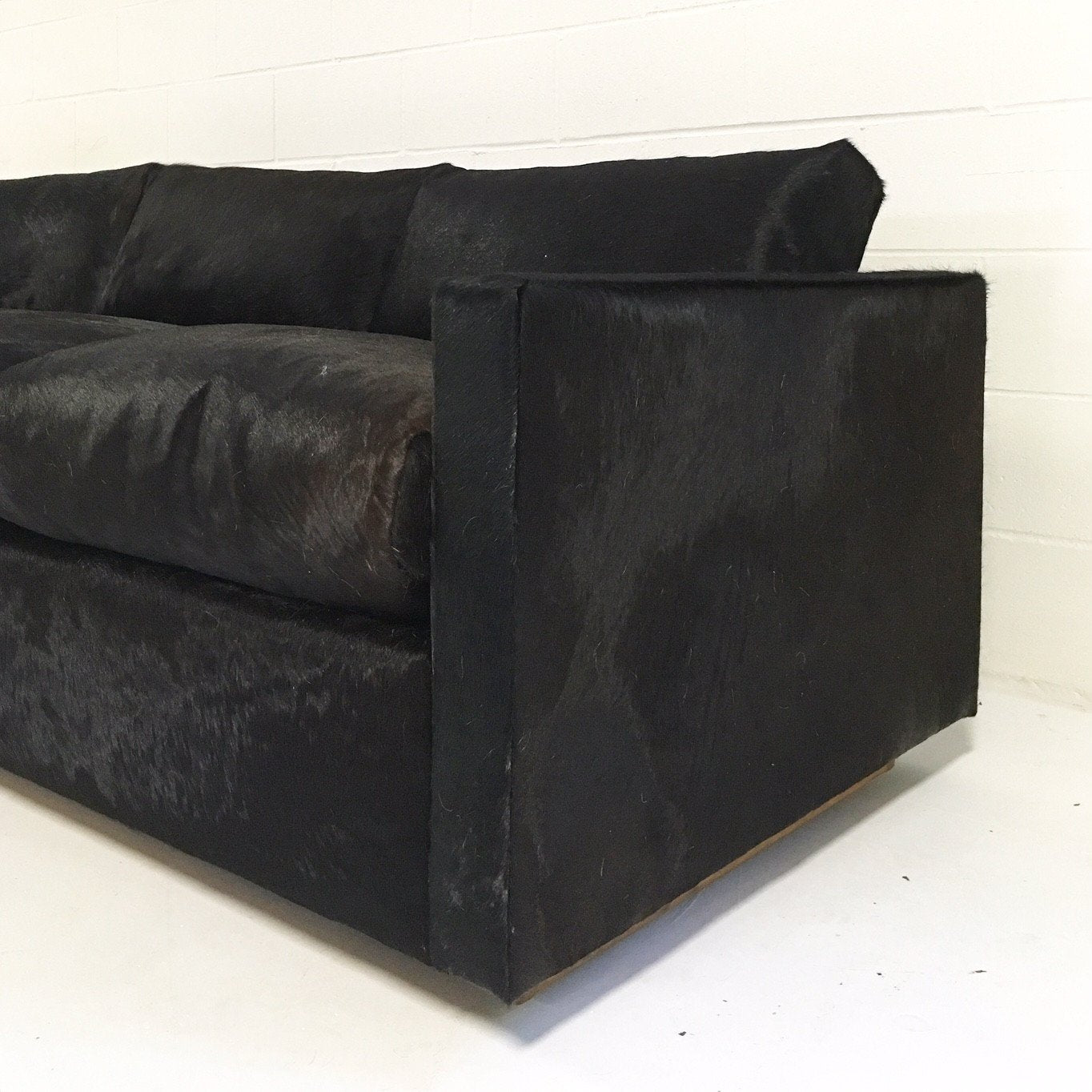 Pair of Mid-Century Sofa and Chair in Natural Black Cowhide