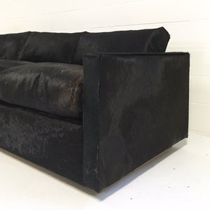 Pair of Mid-Century Sofa and Chair in Natural Black Cowhide