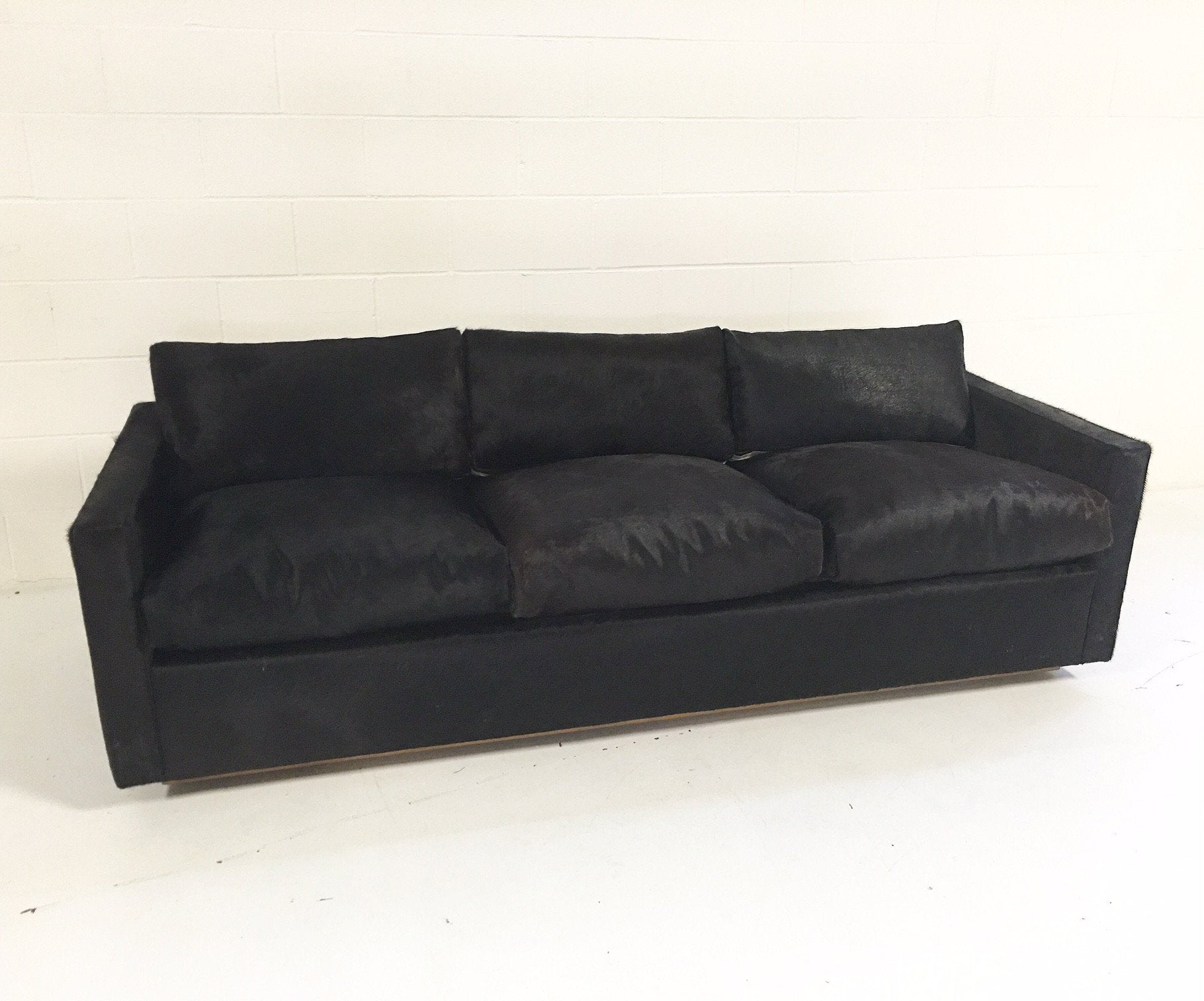 Pair of Mid-Century Sofa and Chair in Natural Black Cowhide