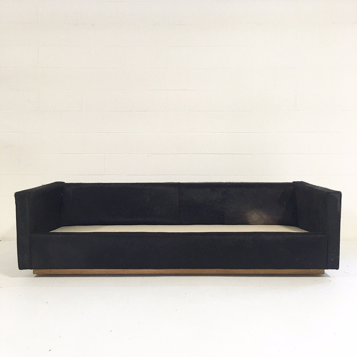 Pair of Mid-Century Sofa and Chair in Natural Black Cowhide