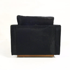 Pair of Mid-Century Sofa and Chair in Natural Black Cowhide