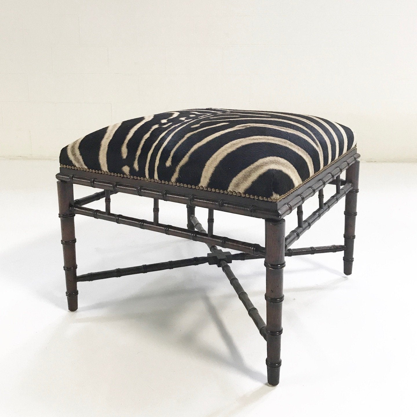 Chinoiserie Style Ottoman in Zebra Hide