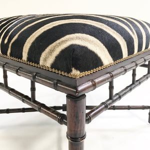Chinoiserie Style Ottoman in Zebra Hide
