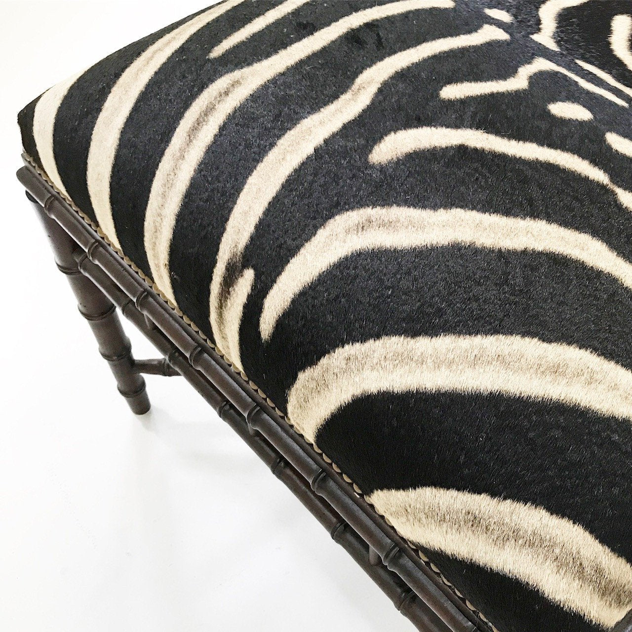 Chinoiserie Style Ottoman in Zebra Hide