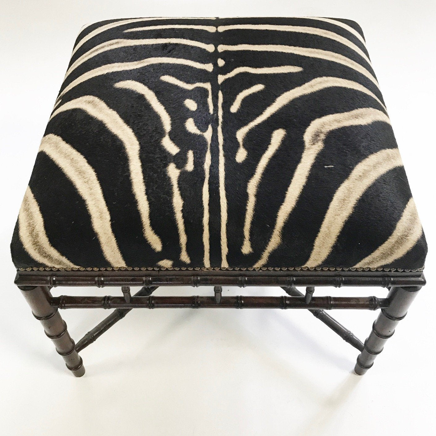 Chinoiserie Style Ottoman in Zebra Hide