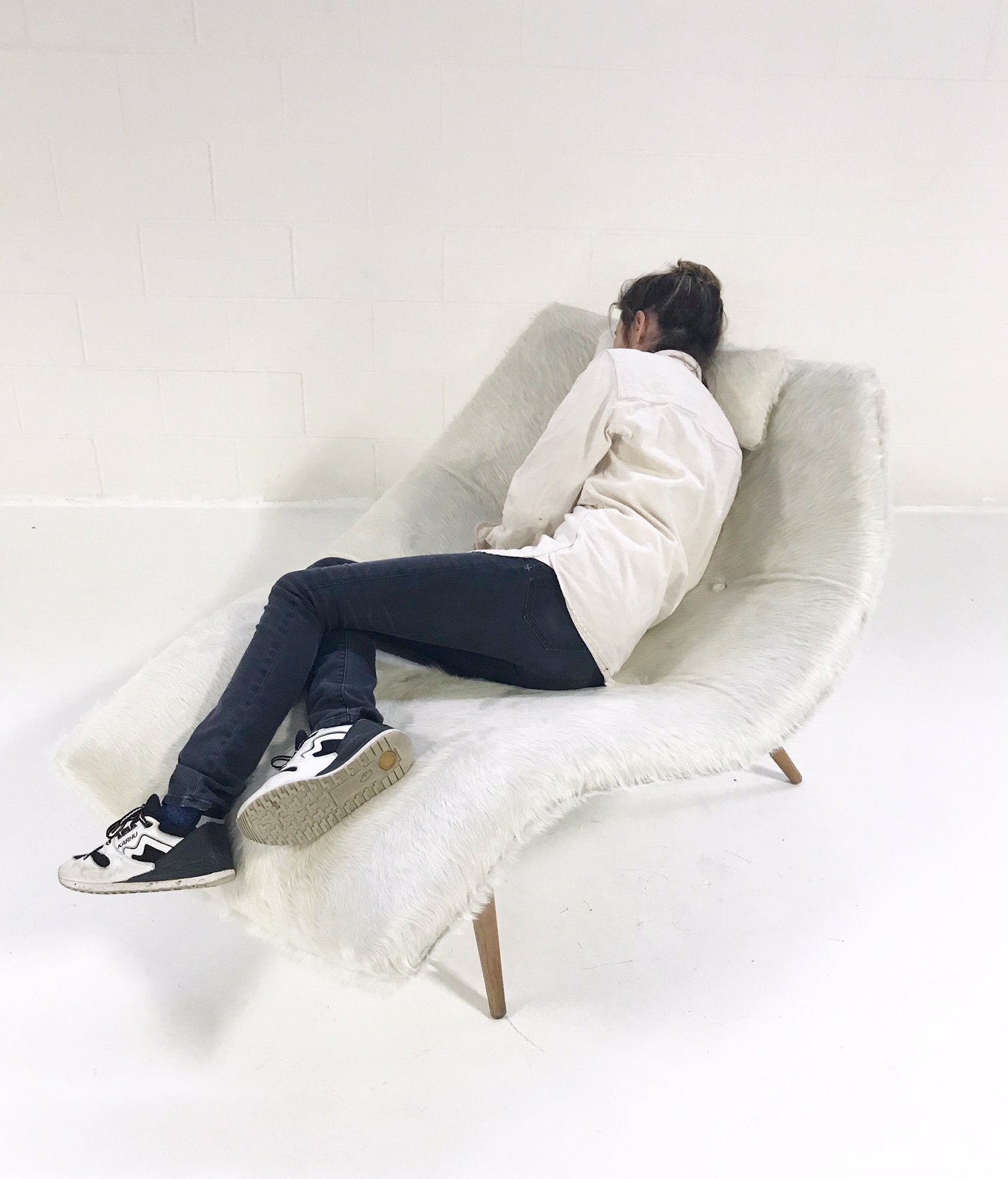 Rare Adrian Pearsall 1828 C Chaise Lounge Chair in Ivory Cowhide