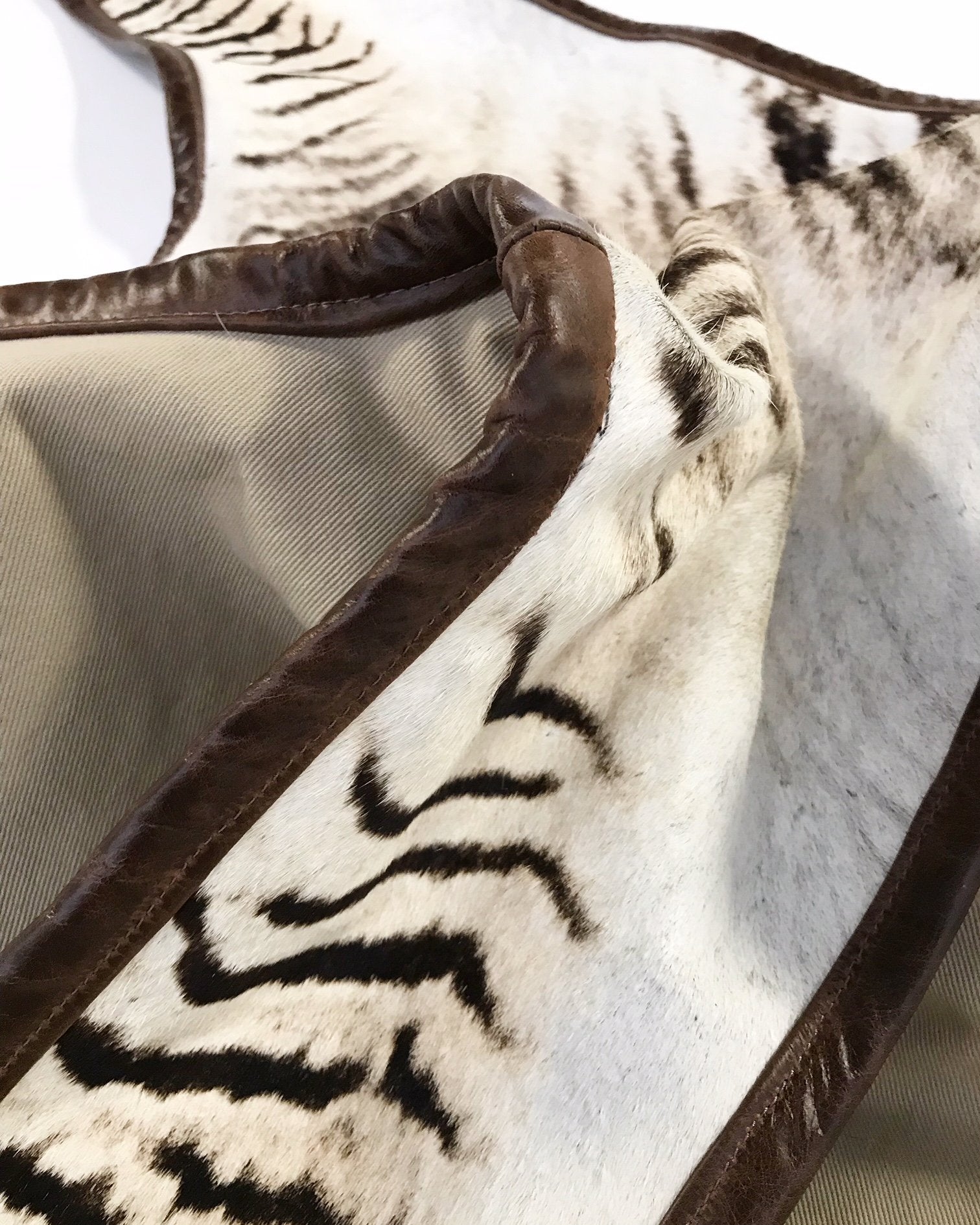 Zebra Hide Rug Trimmed in Leather