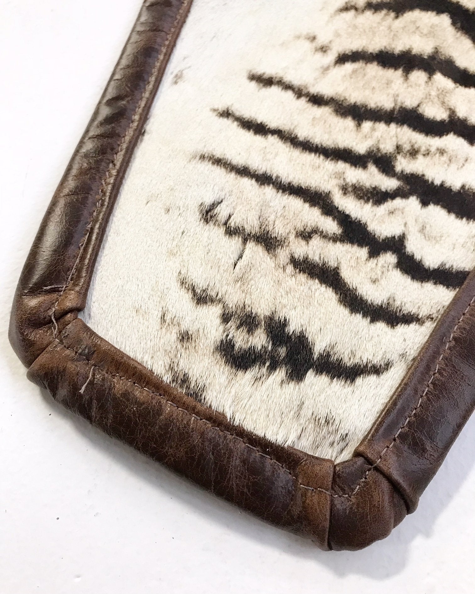 Zebra Hide Rug Trimmed in Leather