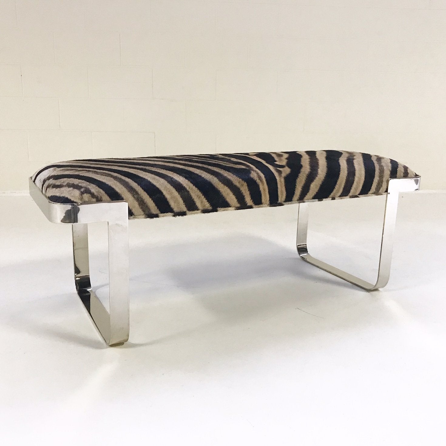 Milo Baughman Chrome Bench in Zebra Hide