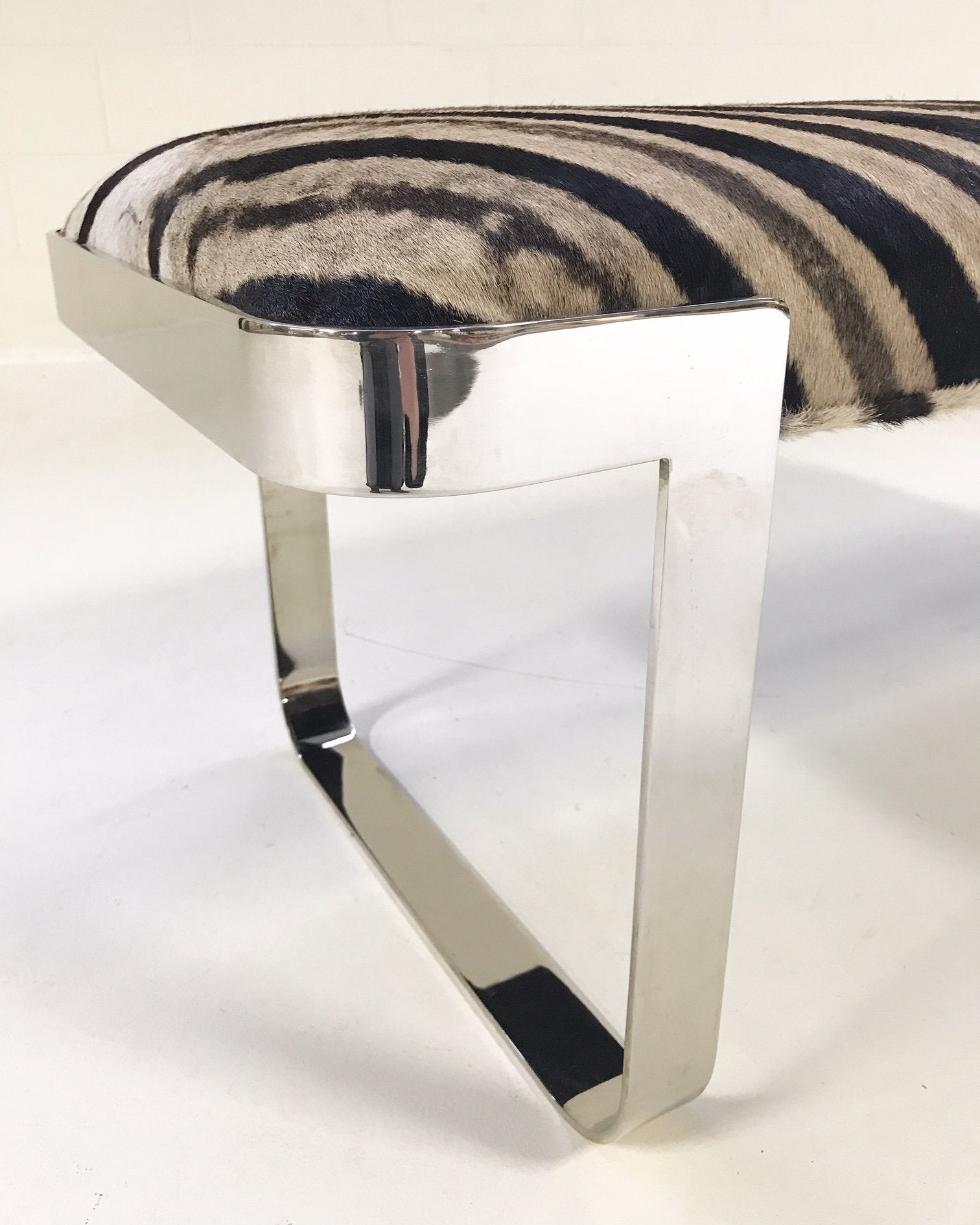Milo Baughman Chrome Bench in Zebra Hide