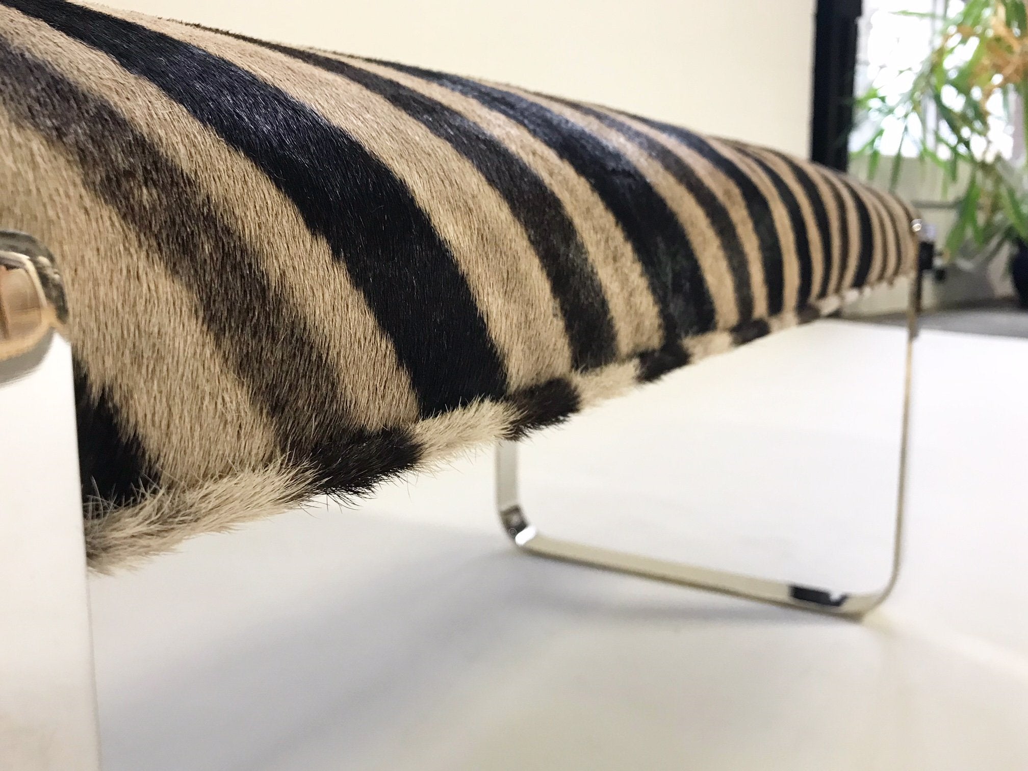 Milo Baughman Chrome Bench in Zebra Hide