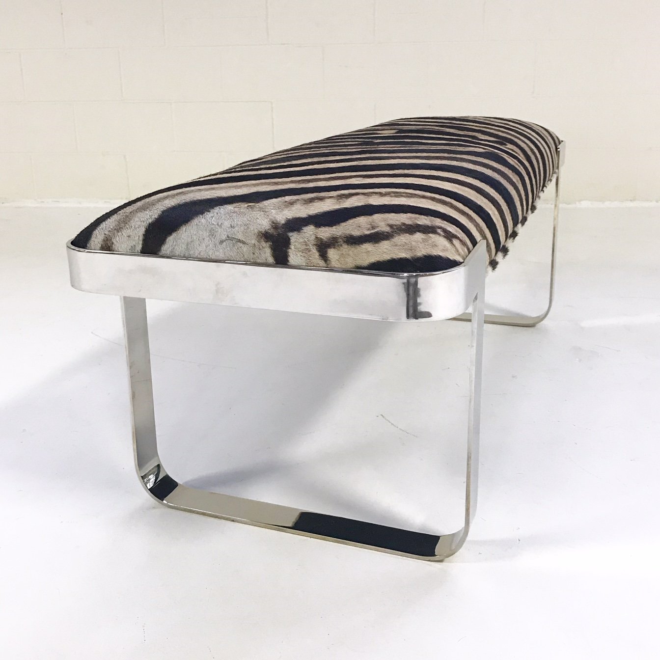Milo Baughman Chrome Bench in Zebra Hide