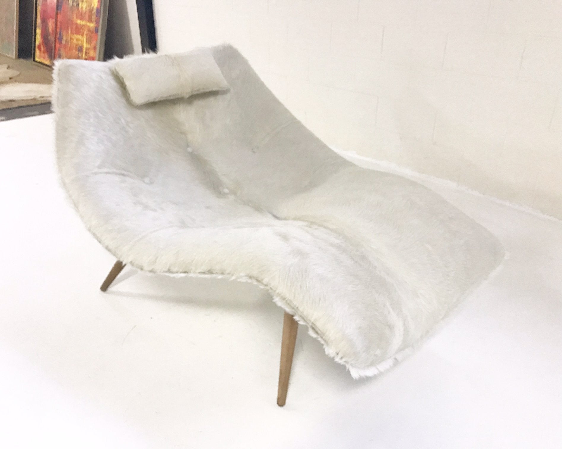 Rare Adrian Pearsall 1828 C Chaise Lounge Chair in Ivory Cowhide