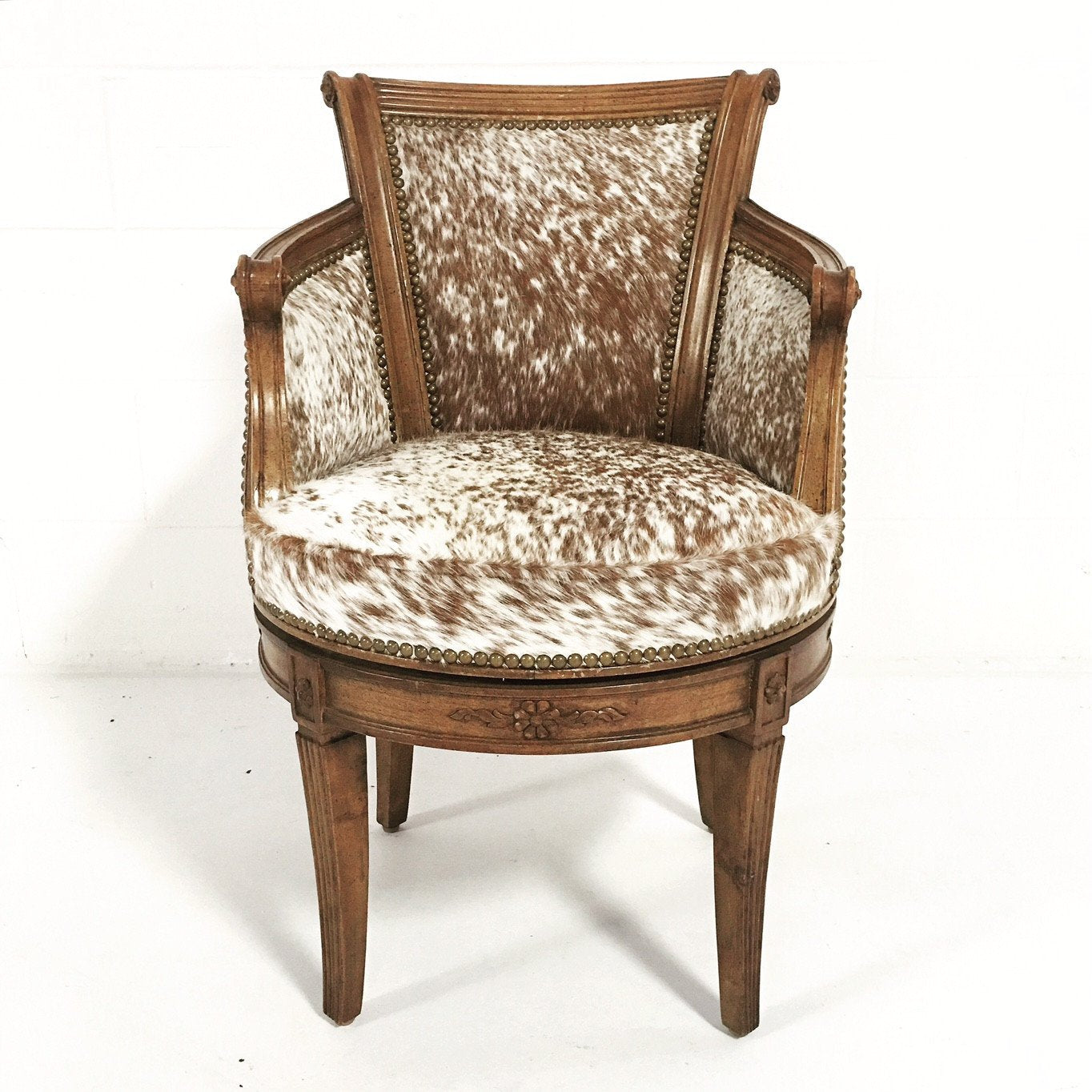 Swivel Chair in Brown and White Speckled Cowhide