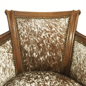 Swivel Chair in Brown and White Speckled Cowhide