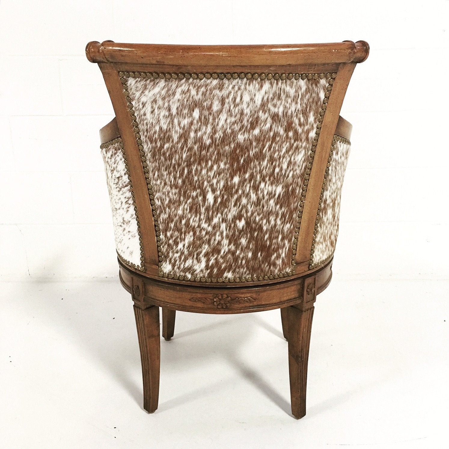 Swivel Chair in Brown and White Speckled Cowhide