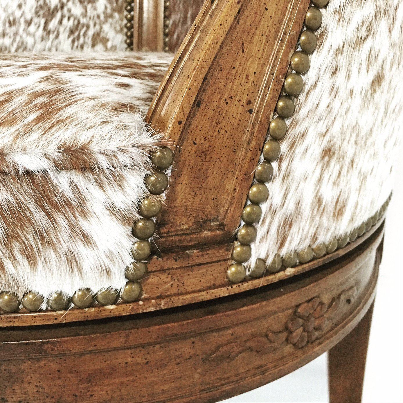 Swivel Chair in Brown and White Speckled Cowhide