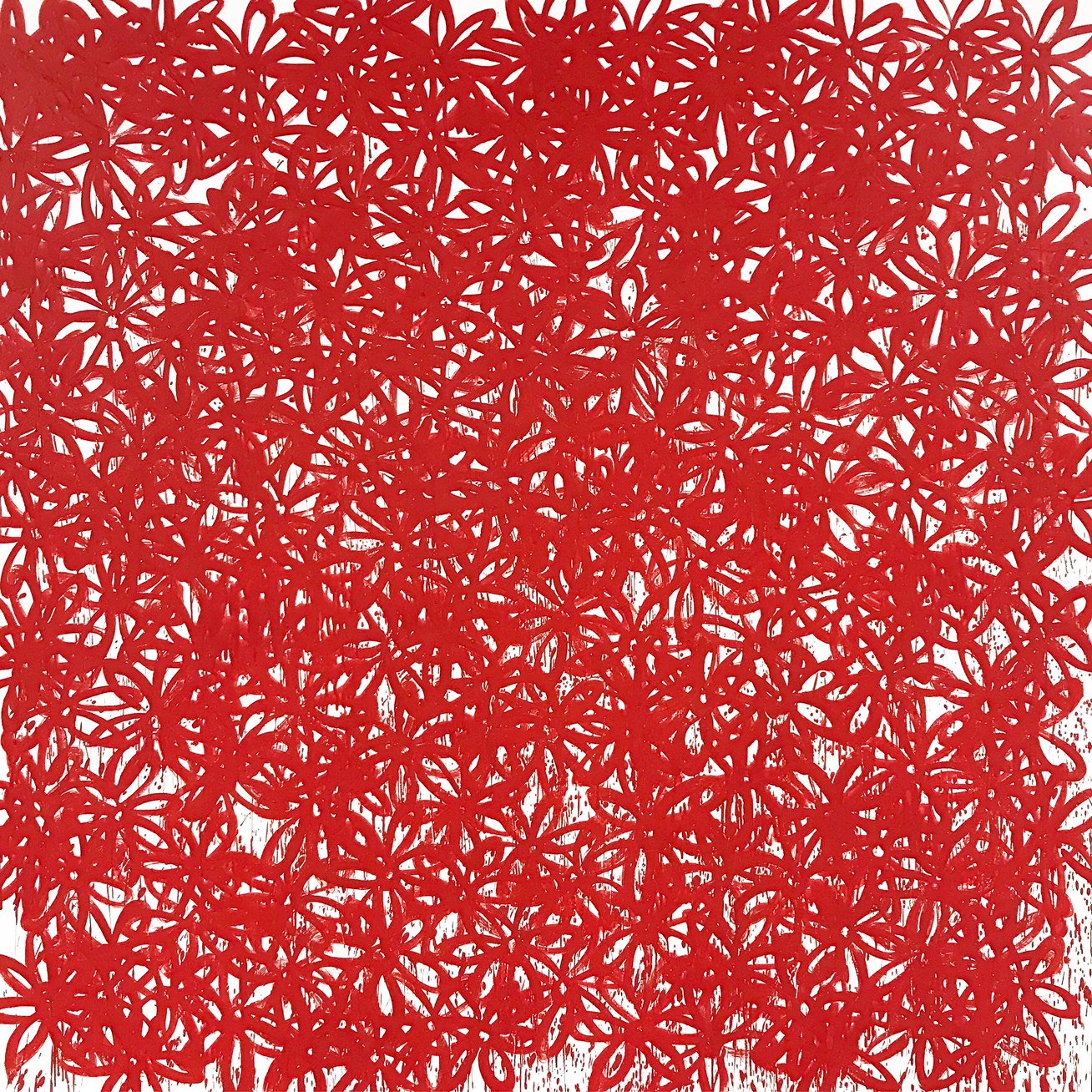 John O'Hara. Daisies, Red. 69x69"