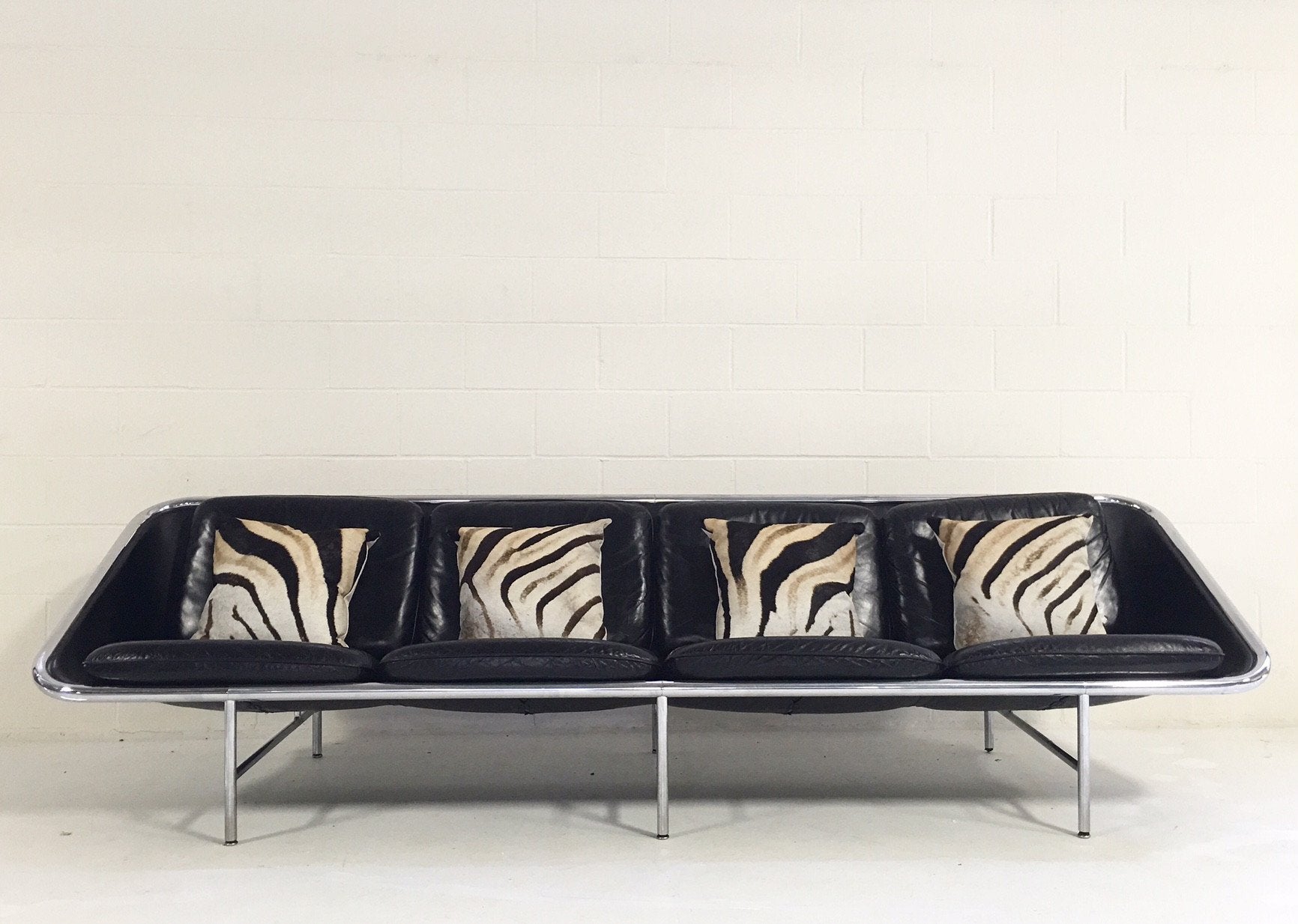 Model 6833 Leather Sling Sofa, George Nelson for Herman Miller, with Four Zebra Hide Pillows