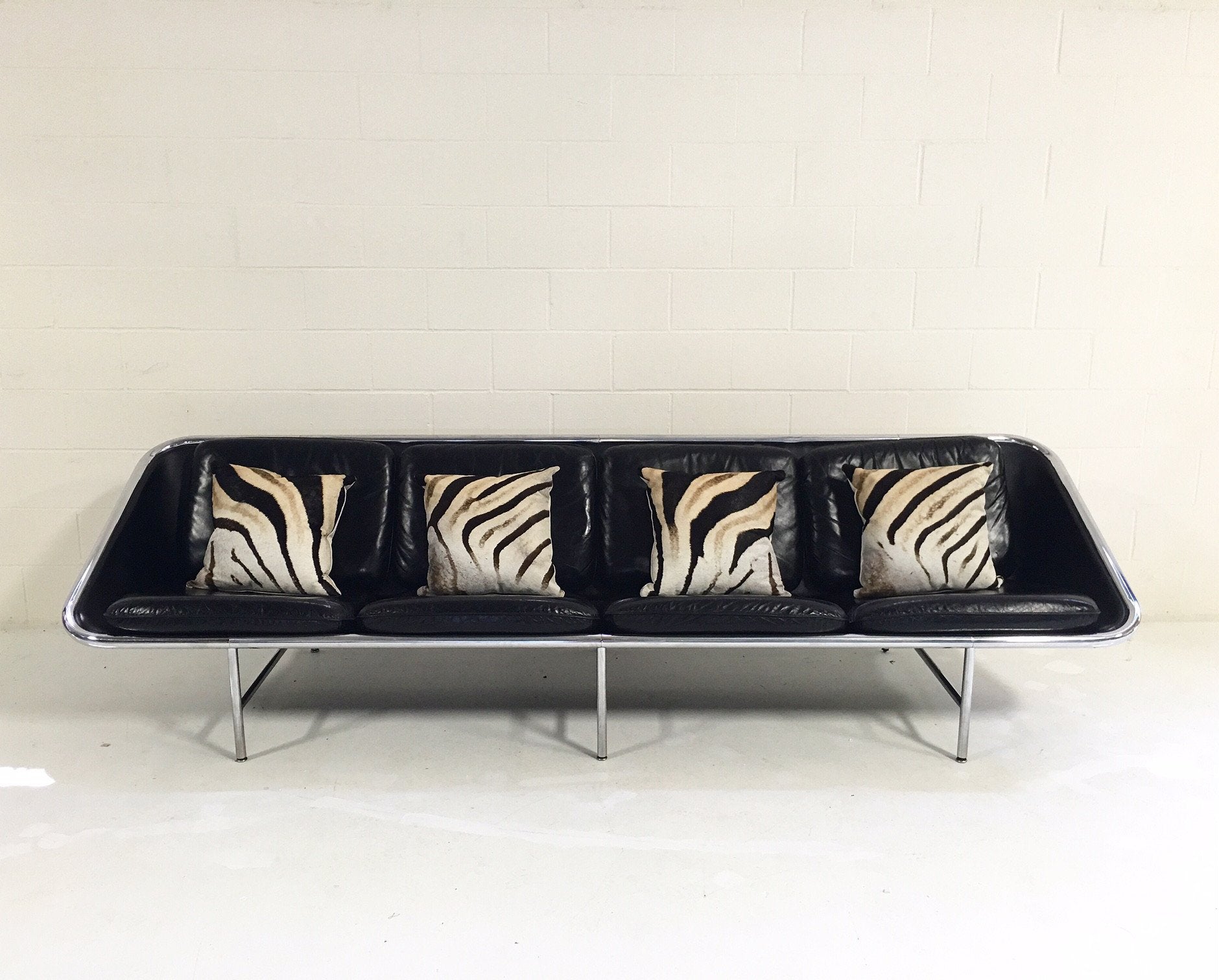 Model 6833 Leather Sling Sofa, George Nelson for Herman Miller, with Four Zebra Hide Pillows