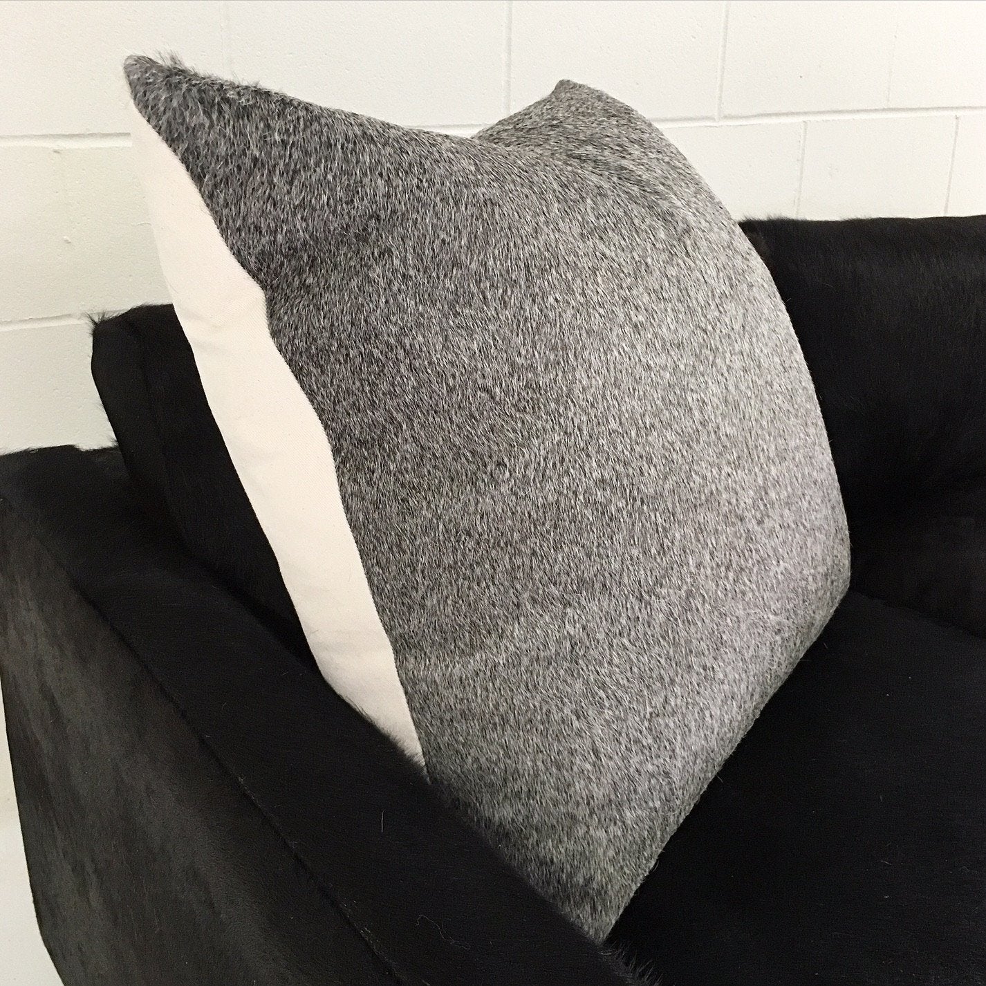 Salt & Pepper Grey Cowhide Pillow
