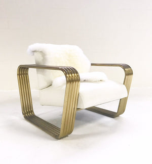 c. 1975 Jay Spectre Lounge Chair with New Zealand Sheepskin Throw