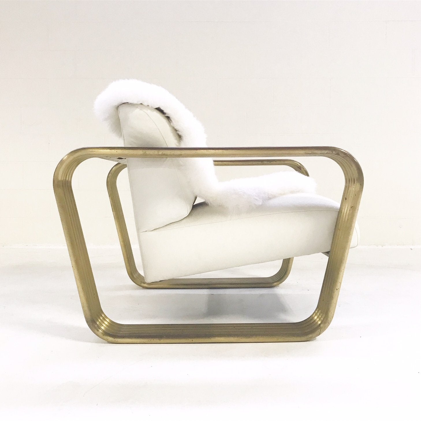 c. 1975 Jay Spectre Lounge Chair with New Zealand Sheepskin Throw