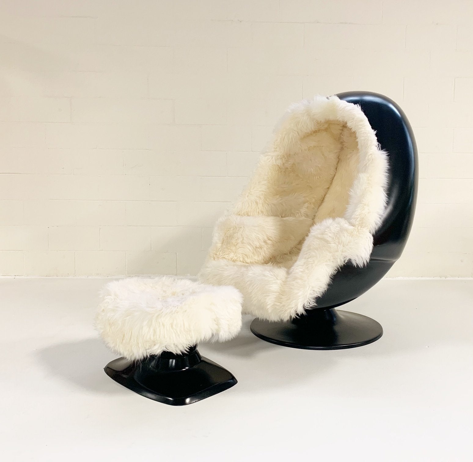 1970s Lee West Alpha Egg Chair and Ottoman in New Zealand Sheepskin