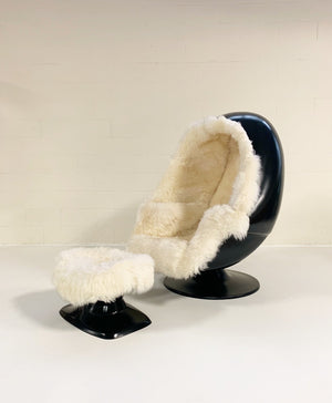 1970s Lee West Alpha Egg Chair and Ottoman in New Zealand Sheepskin