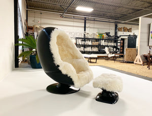 1970s Lee West Alpha Egg Chair and Ottoman in New Zealand Sheepskin